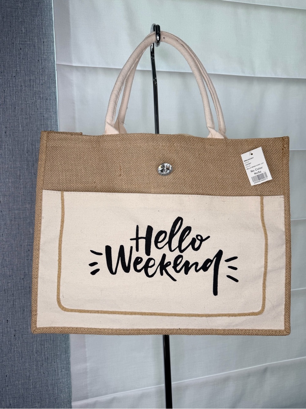 NWT| Hello Weekend Raffia/ Canvas Tote Bag